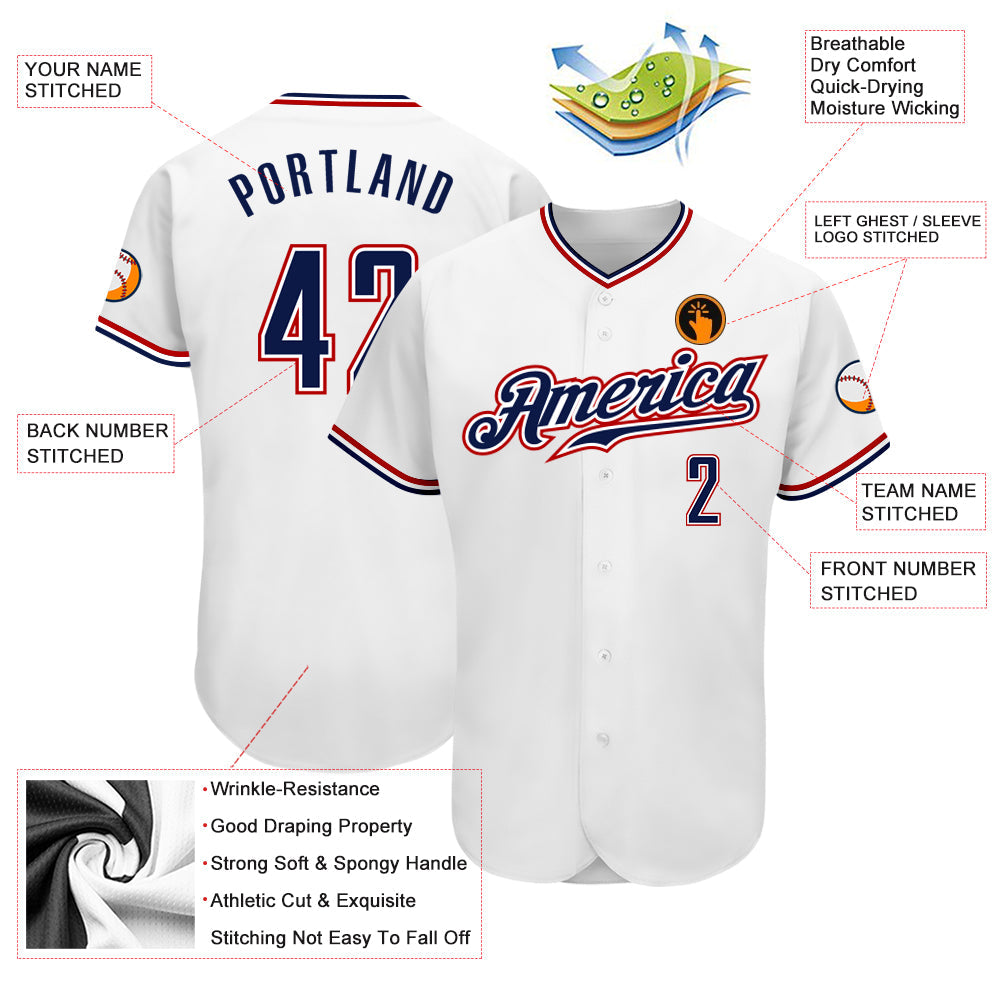 Custom White Navy-Red Authentic Baseball Jersey view 3