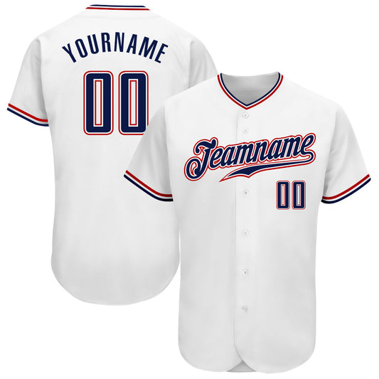 Custom White Navy-Red Authentic Baseball Jersey - Main View