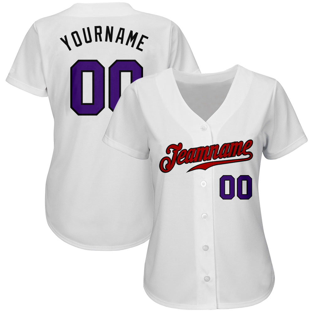 Custom White Purple-Red Authentic Baseball Jersey view 2