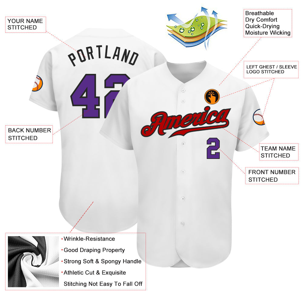 Custom White Purple-Red Authentic Baseball Jersey view 3