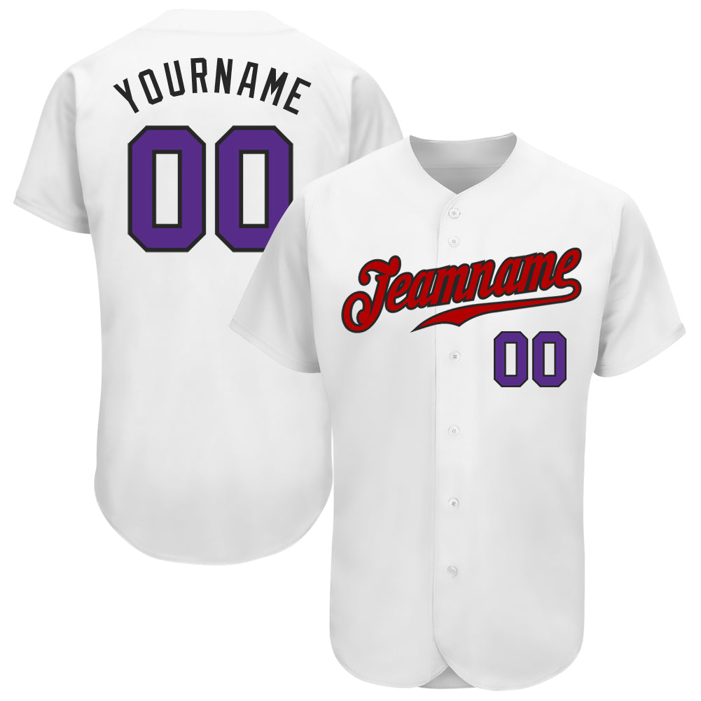Custom White Purple-Red Authentic Baseball Jersey - Main View