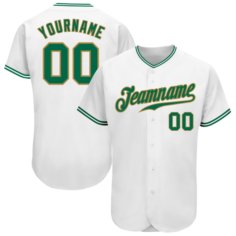 Custom White Kelly Green-Old Gold Authentic Baseball Jersey - Main View