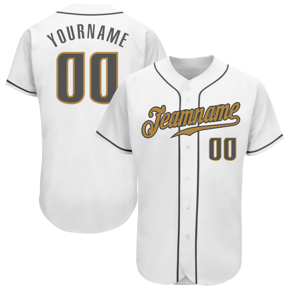 Custom White Steel Gray-Old Gold Authentic Baseball Jersey - Main View
