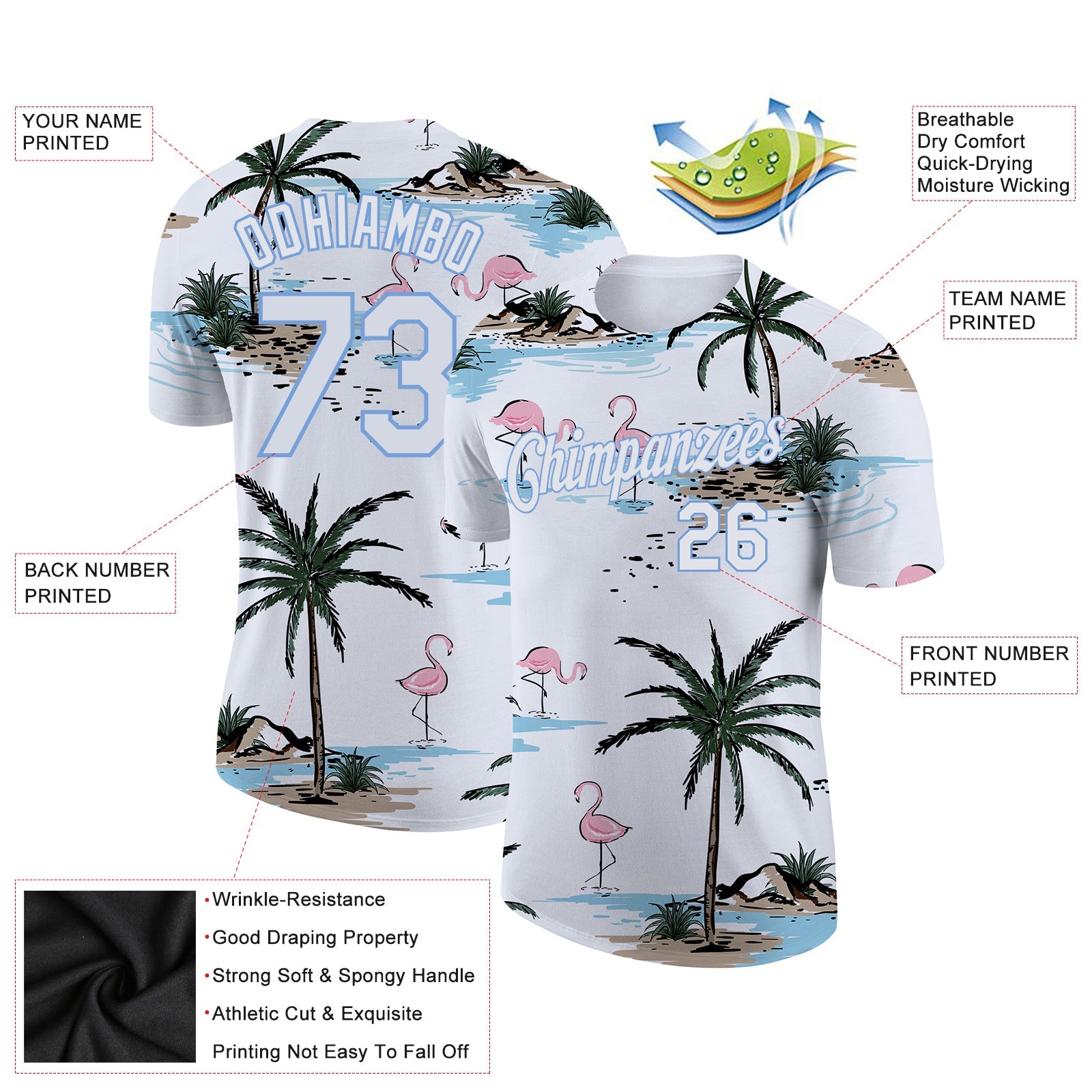 Custom White White-Light Blue 3D Pattern Design Hawaii Palm Trees Performance T-Shirt view 2