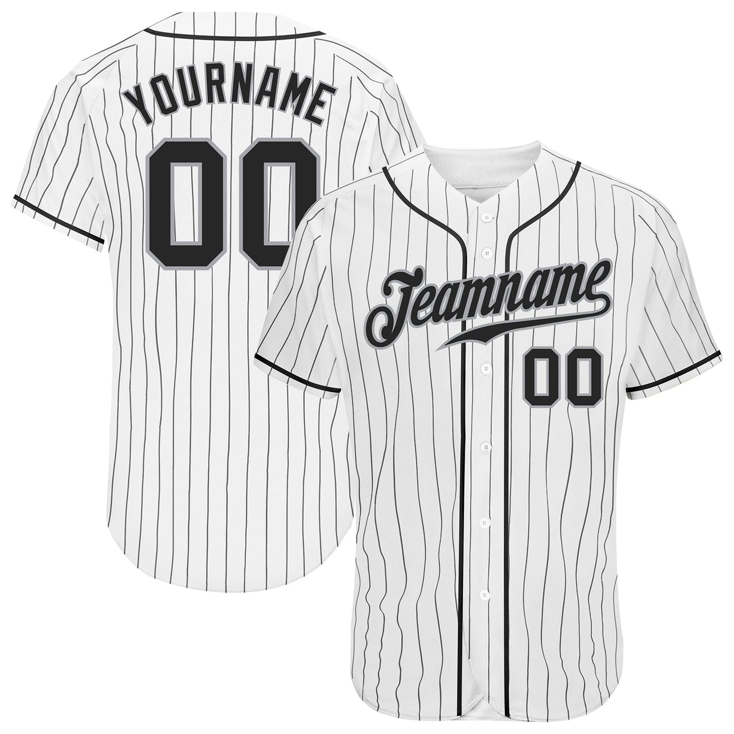 Custom White Black Pinstripe Black-Gray Authentic Baseball Jersey - Main View