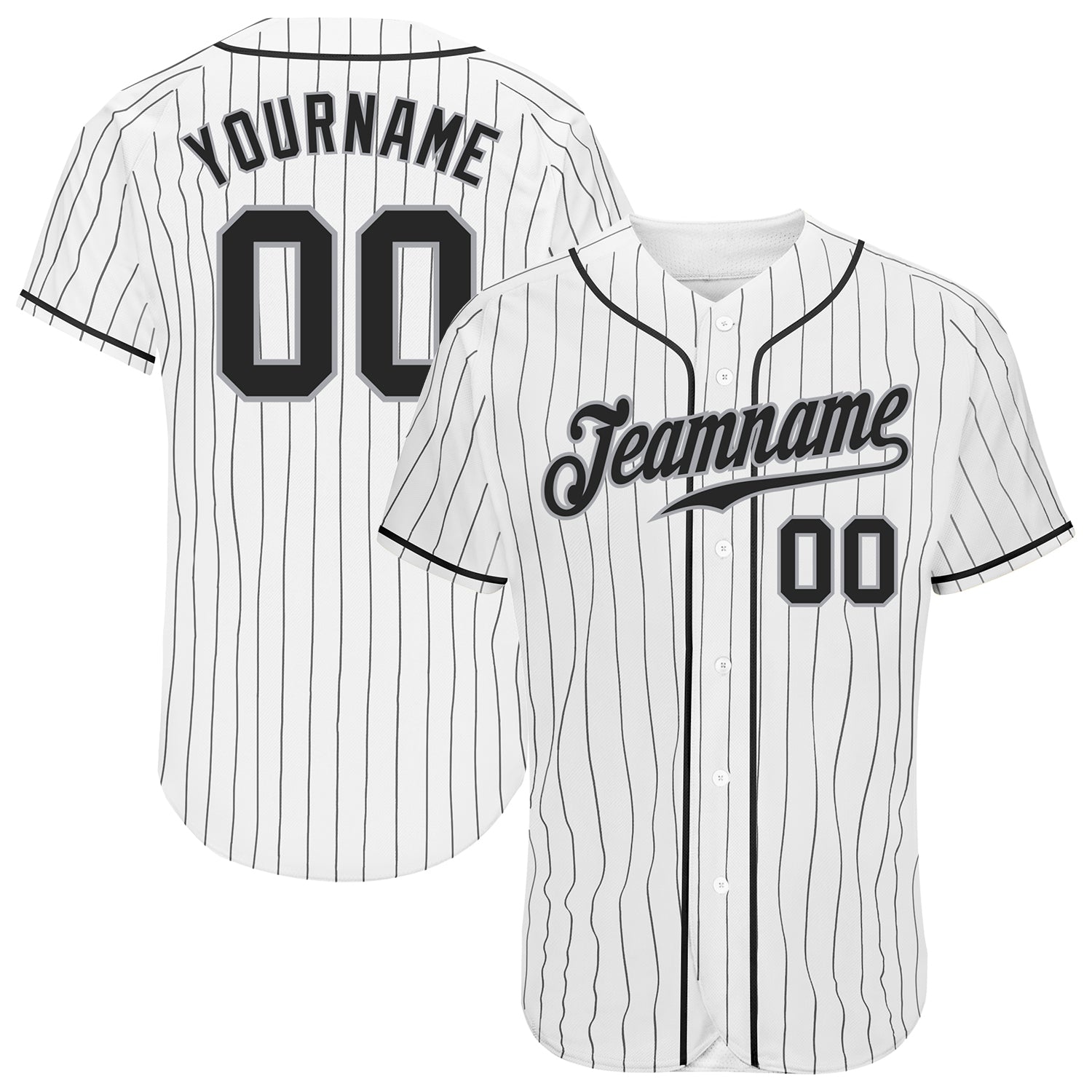 Custom White Black Pinstripe Black-Gray Authentic Baseball Jersey - Main View