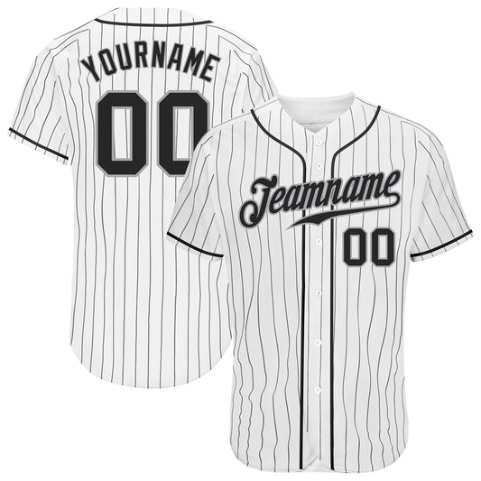 Custom White Black Pinstripe Black-Gray Authentic Baseball Jersey - Main View