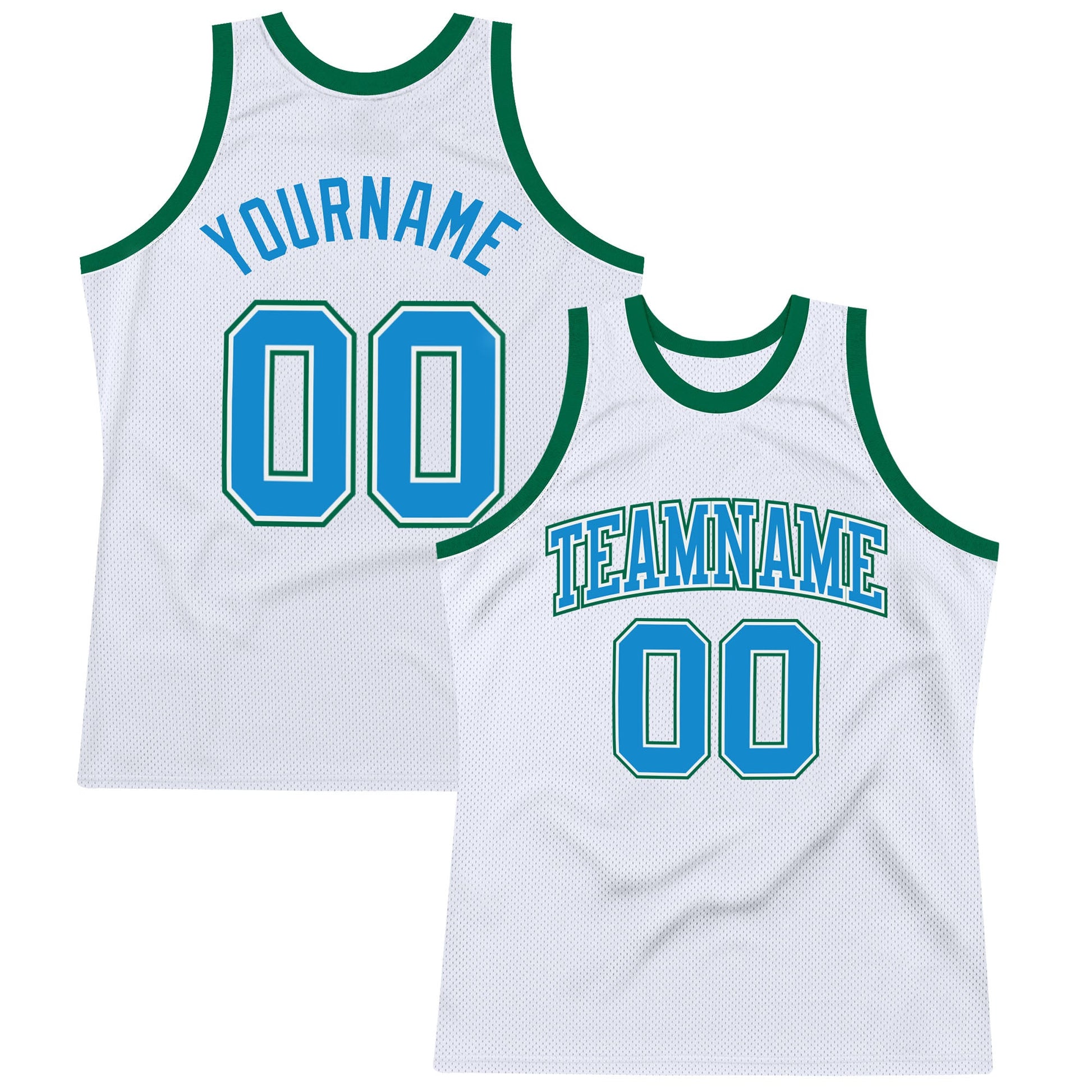 Custom White Blue-Kelly Green Authentic Throwback Basketball Jersey - Main View