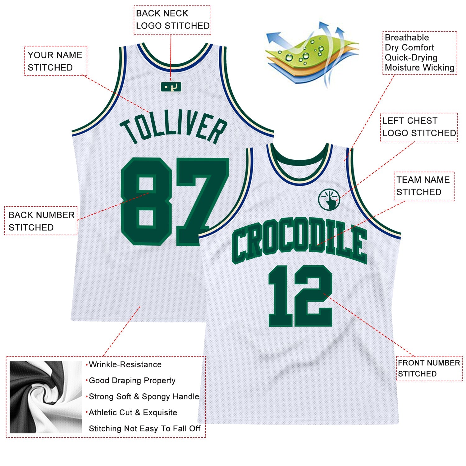 Custom White Green-Kelly Green Authentic Throwback Basketball Jersey view 2