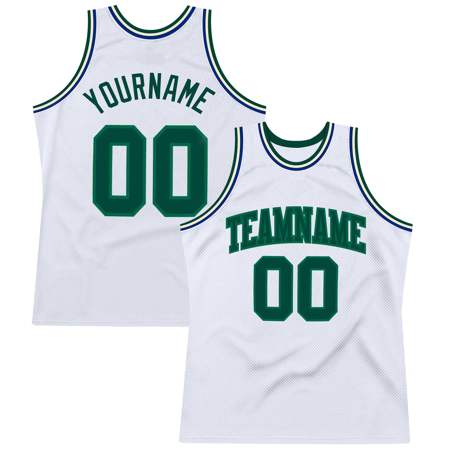 Custom White Green-Kelly Green Authentic Throwback Basketball Jersey - Main View