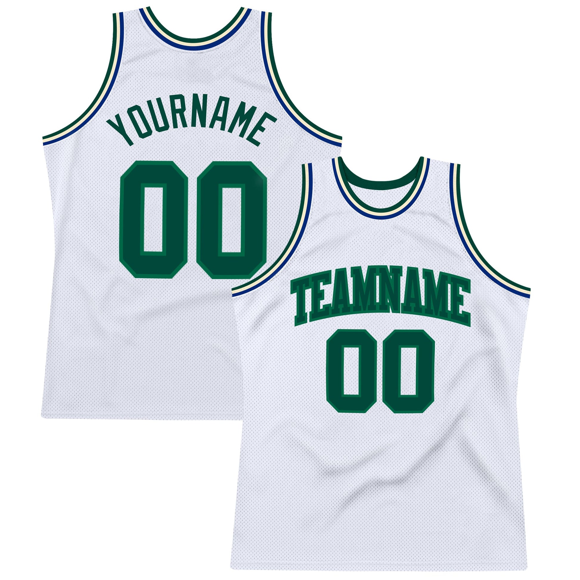 Custom White Green-Kelly Green Authentic Throwback Basketball Jersey - Main View