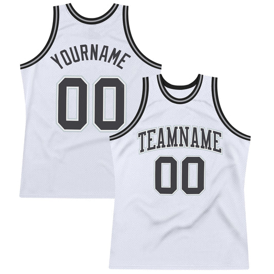 Custom White Steel Gray-Silver Authentic Throwback Basketball Jersey - Main View