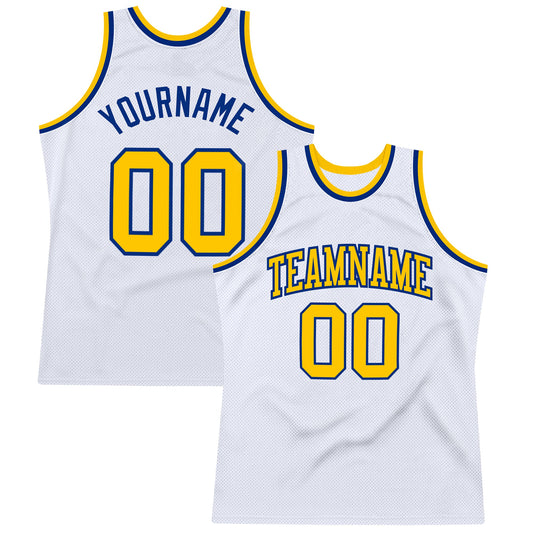 Custom White Gold-Royal Authentic Throwback Basketball Jersey - Main View