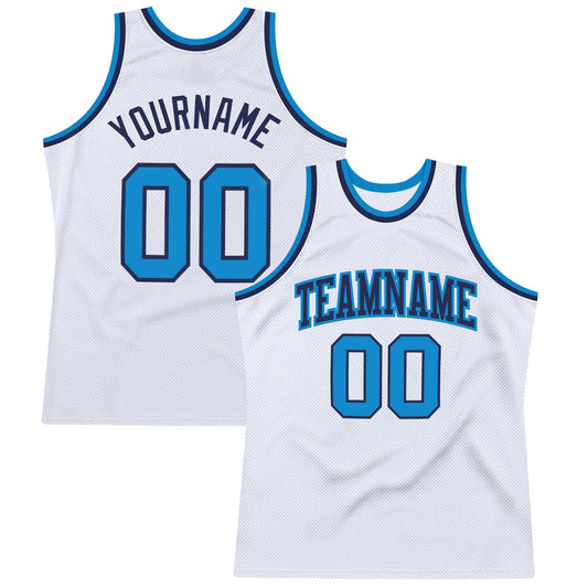 Custom White Blue-Navy Authentic Throwback Basketball Jersey - Main View