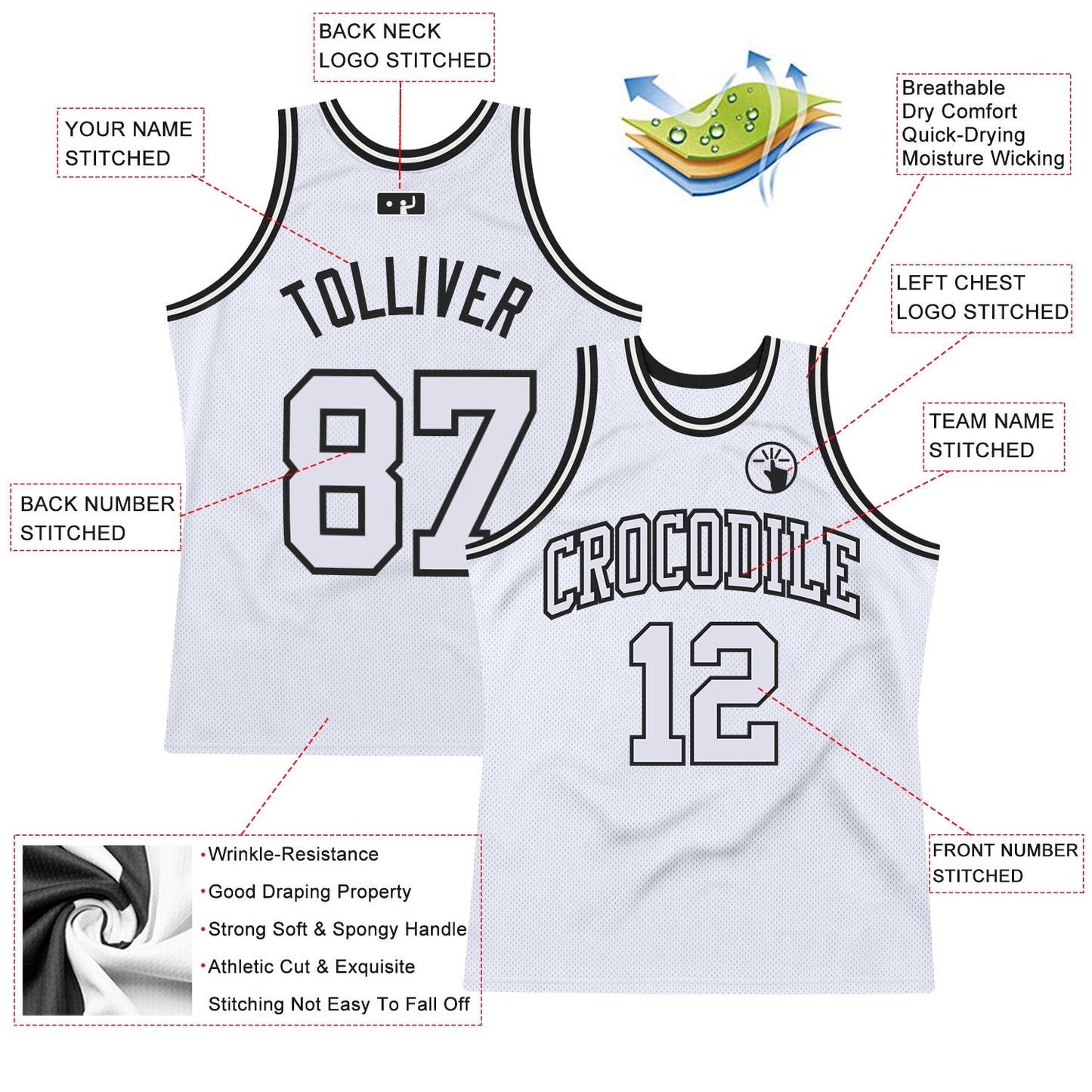 Custom White White-Black Authentic Throwback Basketball Jersey view 2