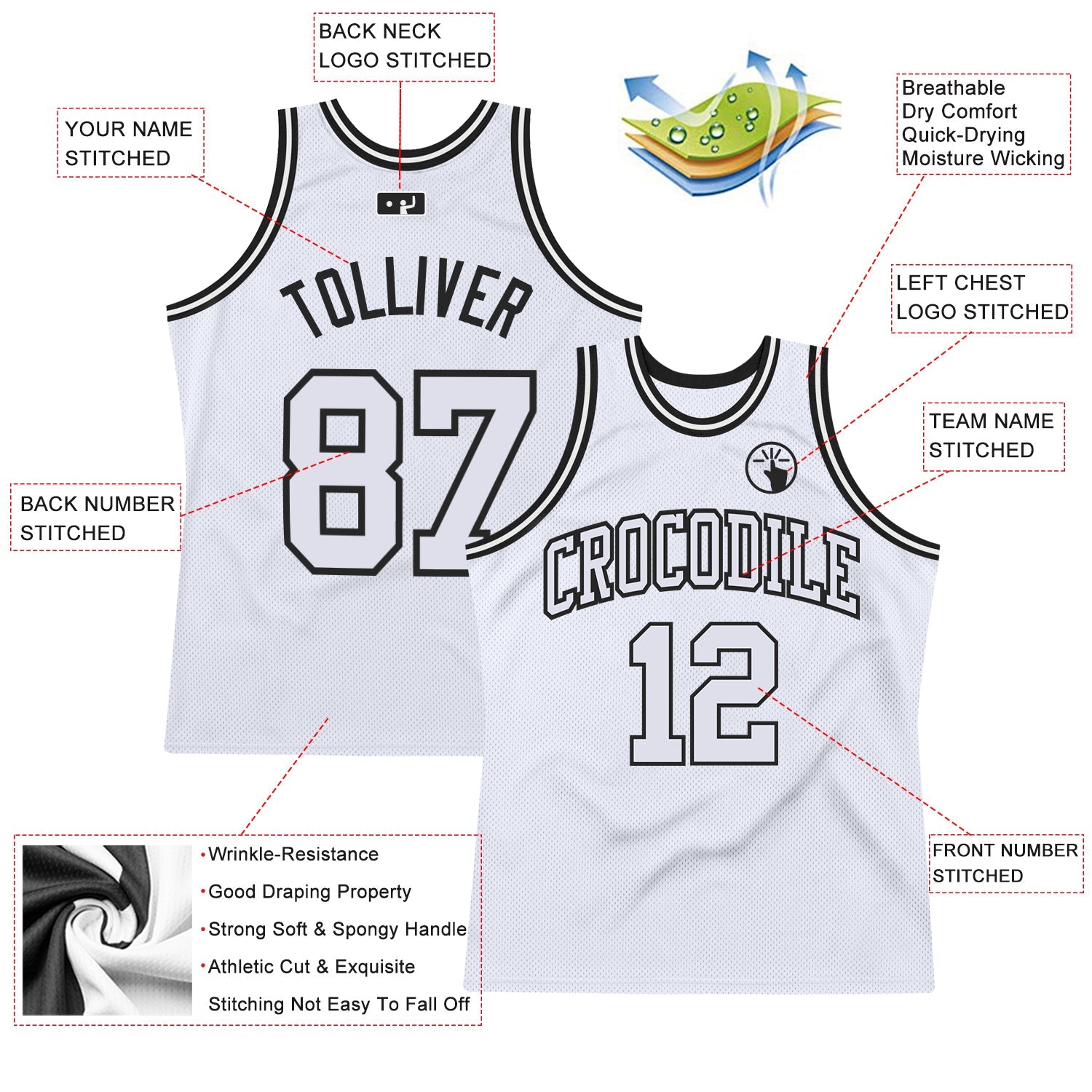 Custom White White-Black Authentic Throwback Basketball Jersey view 2