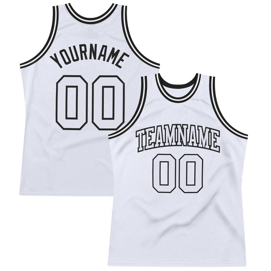 Custom White White-Black Authentic Throwback Basketball Jersey - Main View