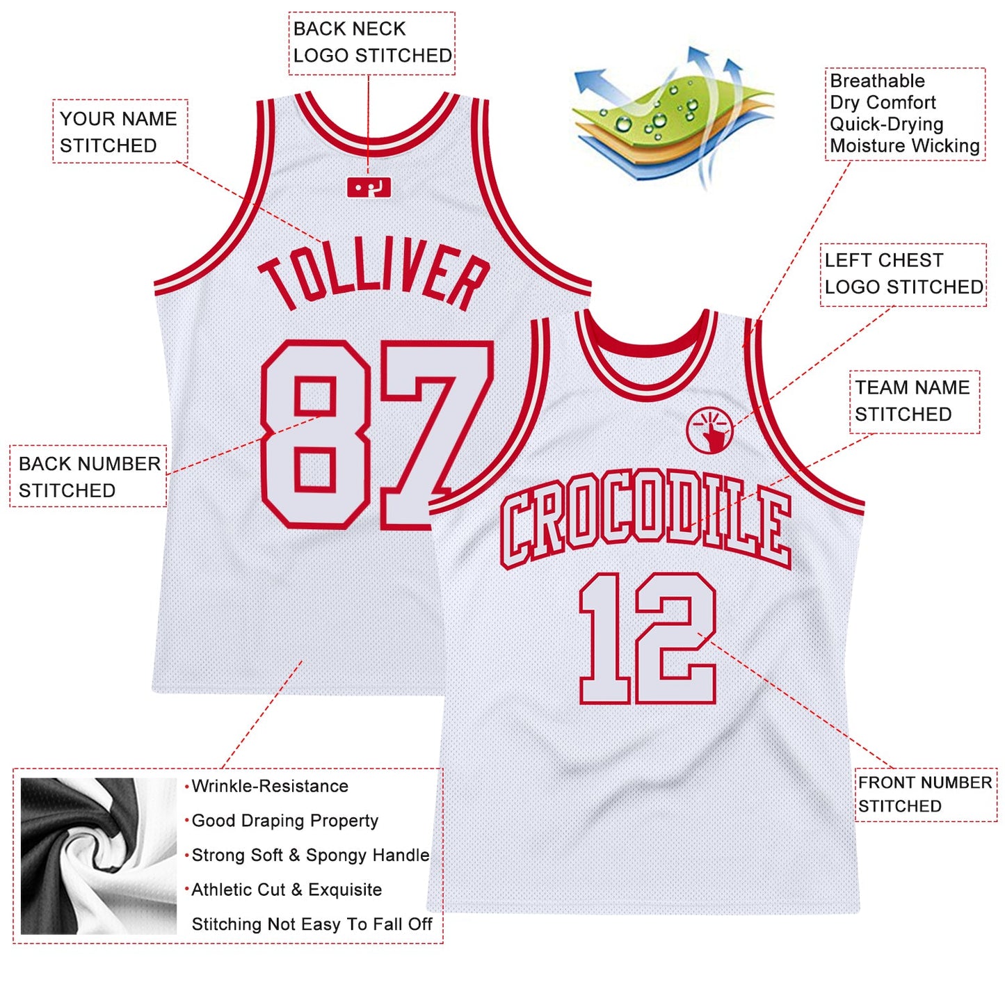 Custom White White-Red Authentic Throwback Basketball Jersey view 3