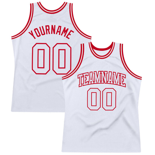Custom White White-Red Authentic Throwback Basketball Jersey - Main View