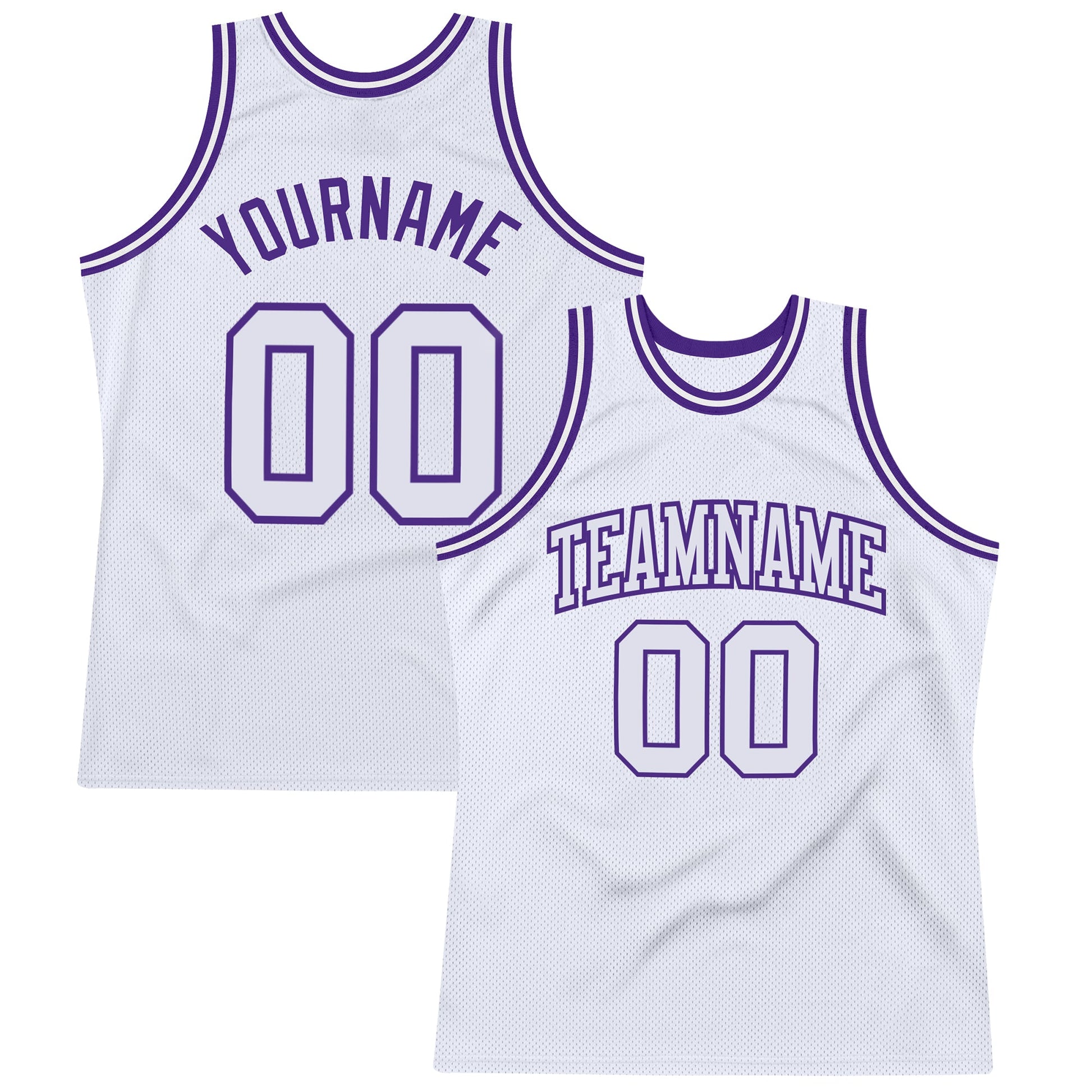 Custom White White-Purple Authentic Throwback Basketball Jersey - Main View