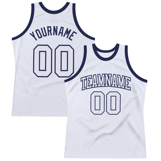 Custom White White-Navy Authentic Throwback Basketball Jersey - Main View