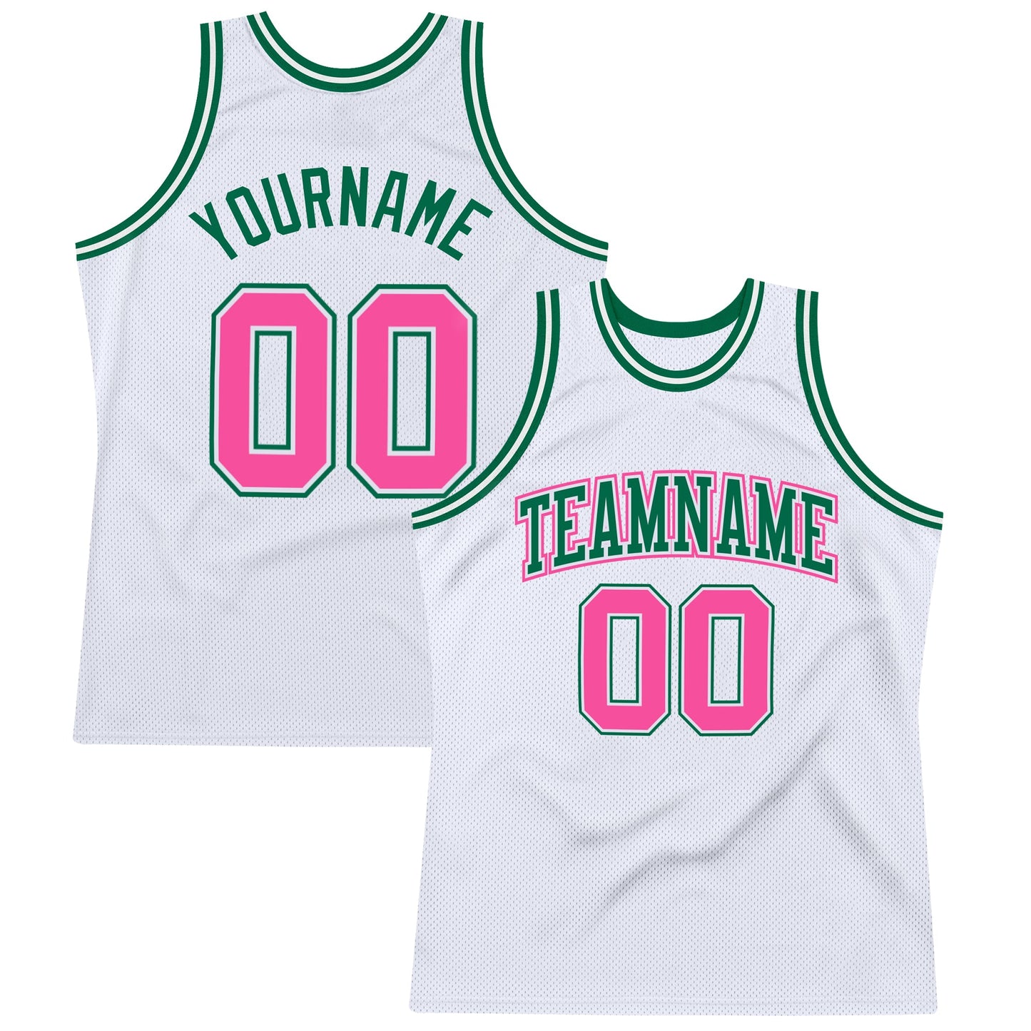Custom White Pink-Kelly Green Authentic Throwback Basketball Jersey - Main View