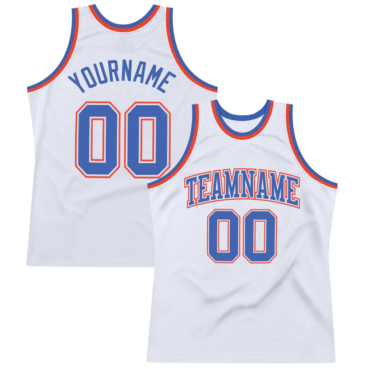 Custom White Blue-Orange Authentic Throwback Basketball Jersey - Main View