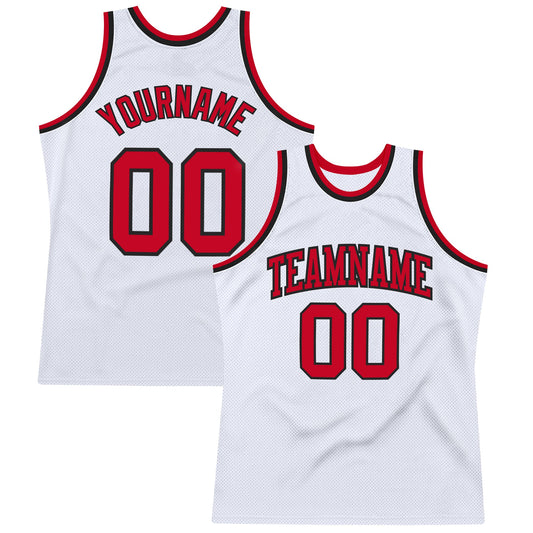 Custom White Red-Black Authentic Throwback Basketball Jersey - Main View