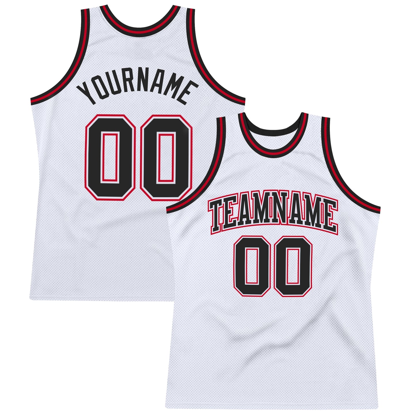 Custom White Black-Red Authentic Throwback Basketball Jersey - Main View