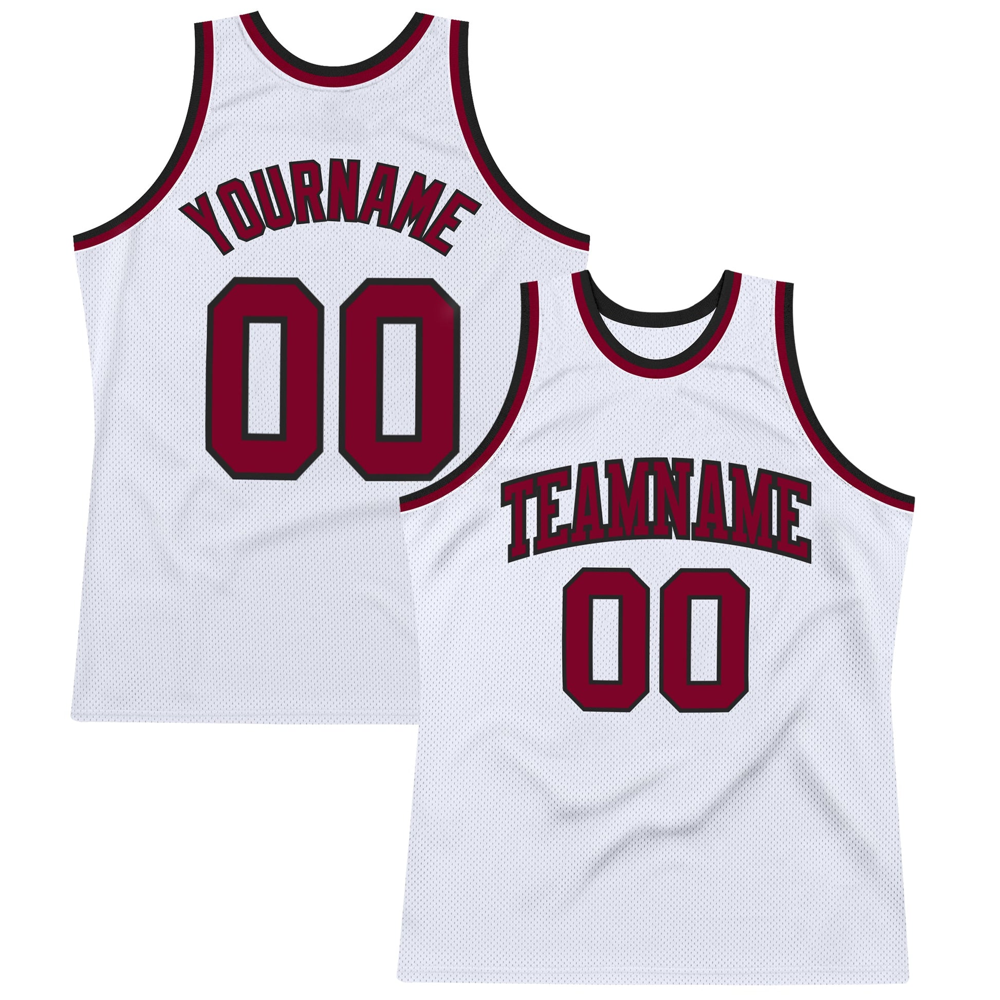 Custom White Maroon-Black Authentic Throwback Basketball Jersey - Main View