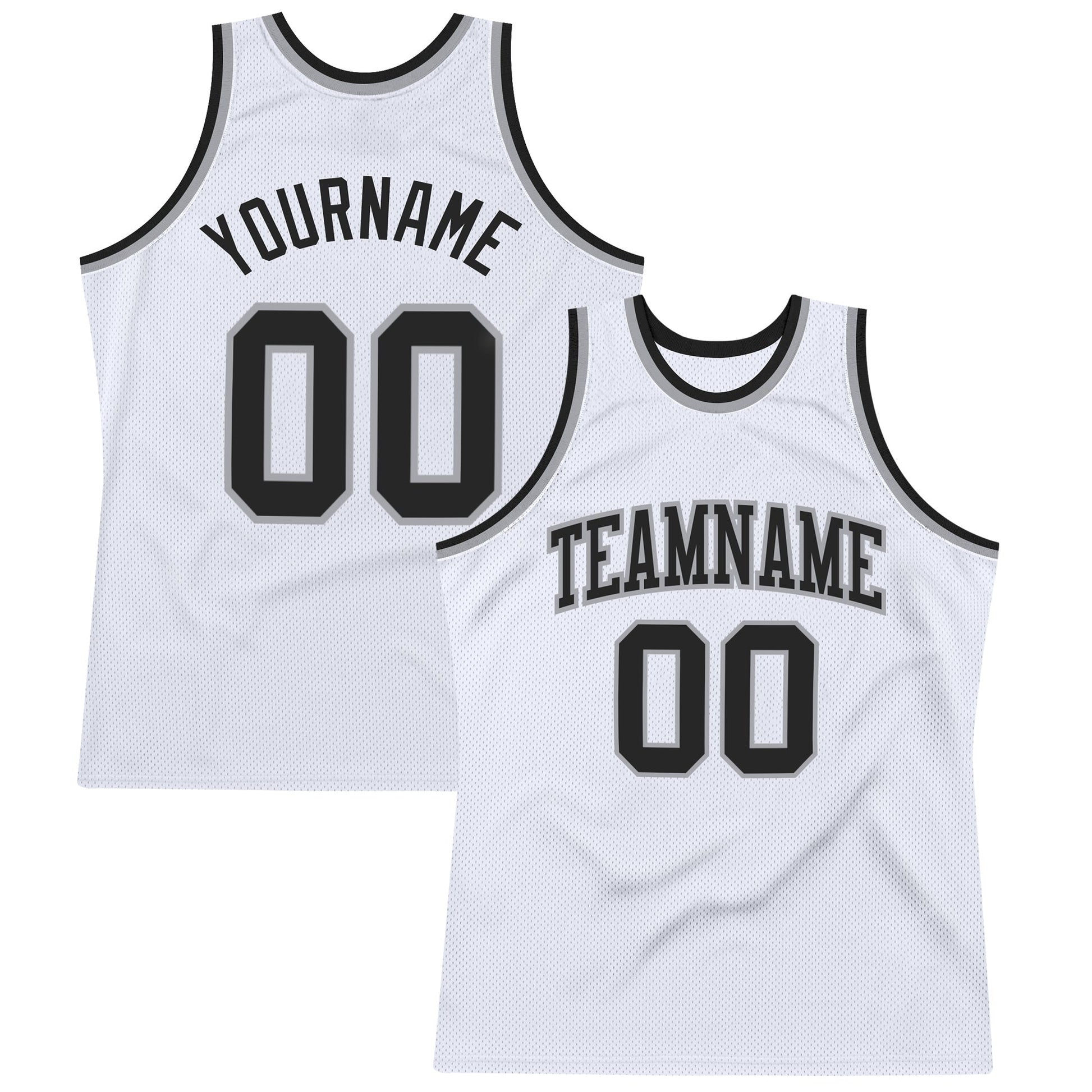 Custom White Black-Gray Authentic Throwback Basketball Jersey - Main View