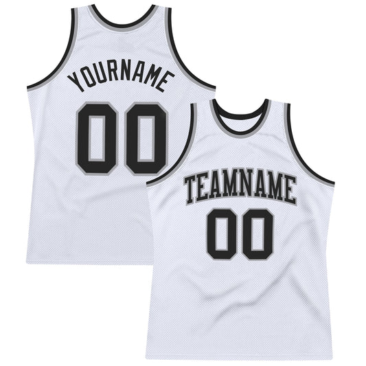 Custom White Black-Gray Authentic Throwback Basketball Jersey - Main View