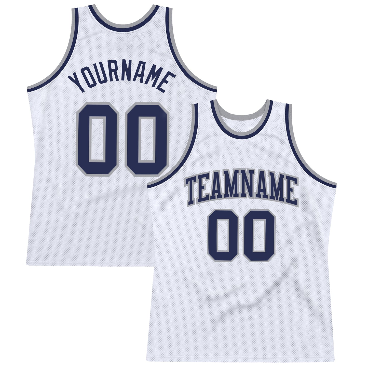 Custom White Navy-Gray Authentic Throwback Basketball Jersey - Main View