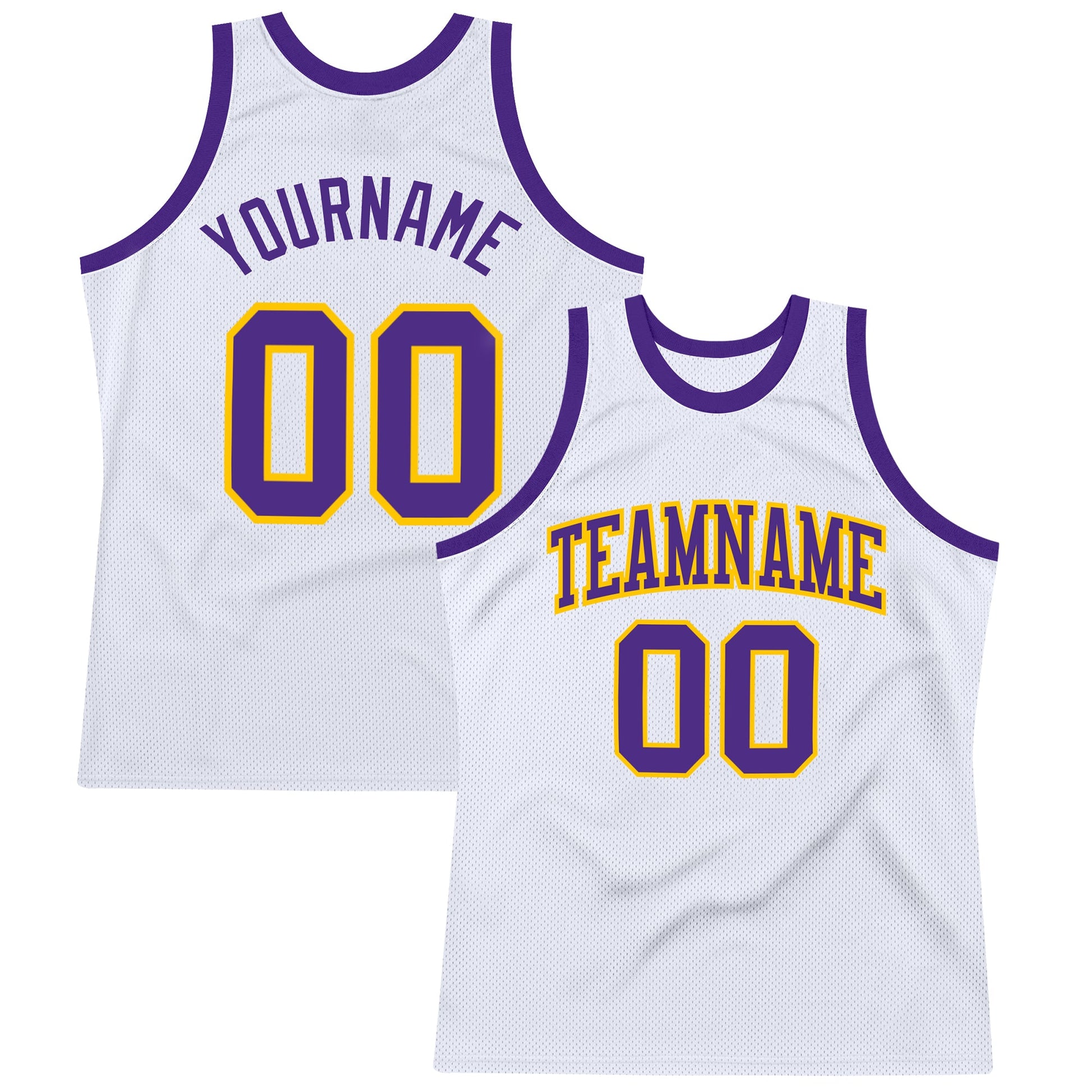 Custom White Purple-Gold Authentic Throwback Basketball Jersey - Main View