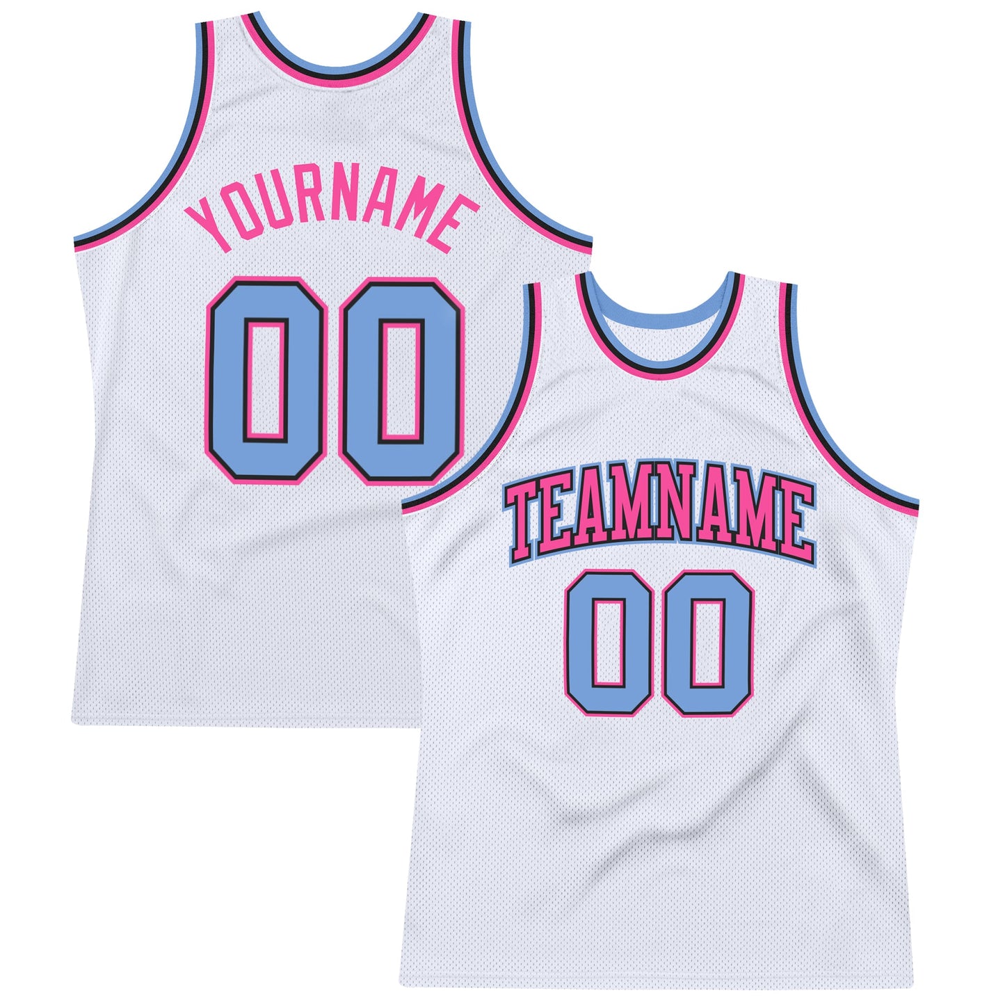 Custom White Light Blue-Pink Authentic Throwback Basketball Jersey - Main View