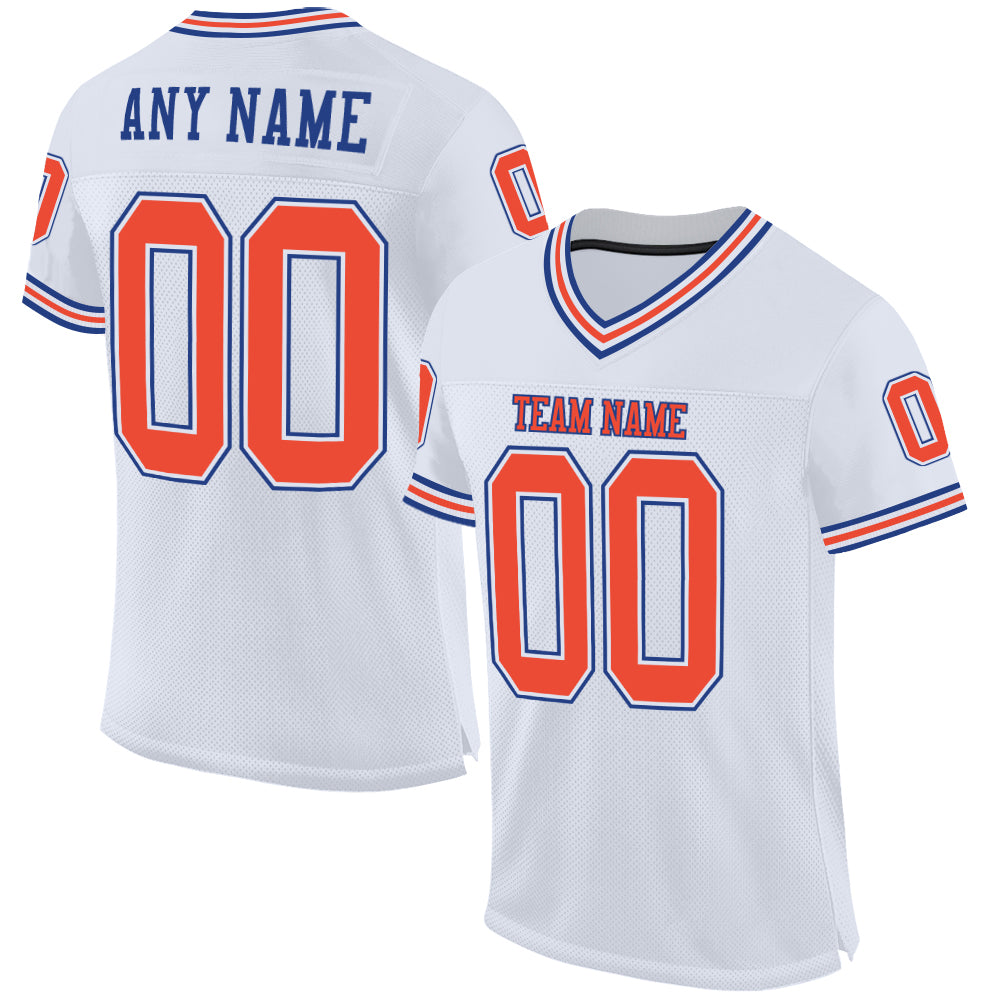 Custom White Orange-Royal Mesh Authentic Throwback Football Jersey - Main View