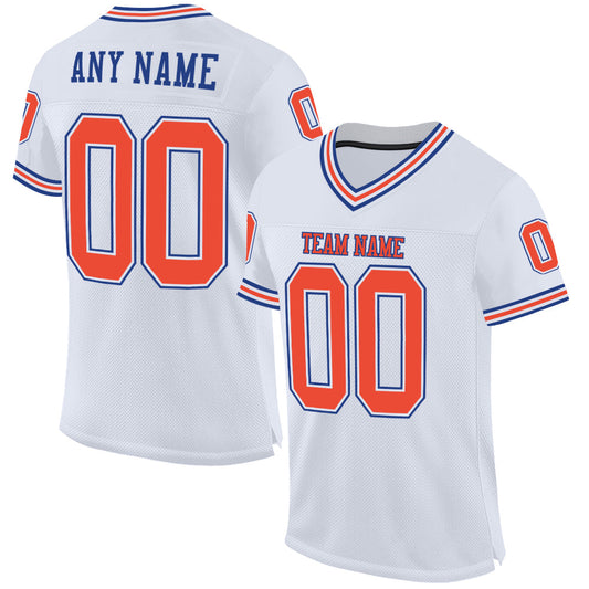 Custom White Orange-Royal Mesh Authentic Throwback Football Jersey - Main View