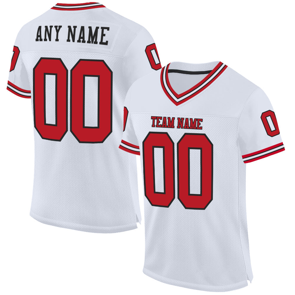 Custom White Red-Black Mesh Authentic Throwback Football Jersey - Main View