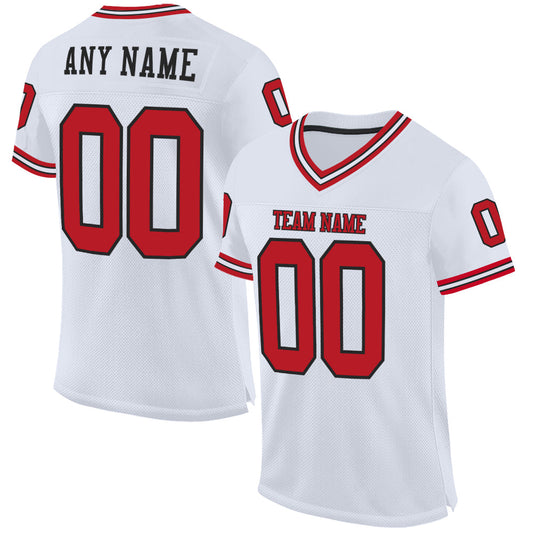 Custom White Red-Black Mesh Authentic Throwback Football Jersey - Main View