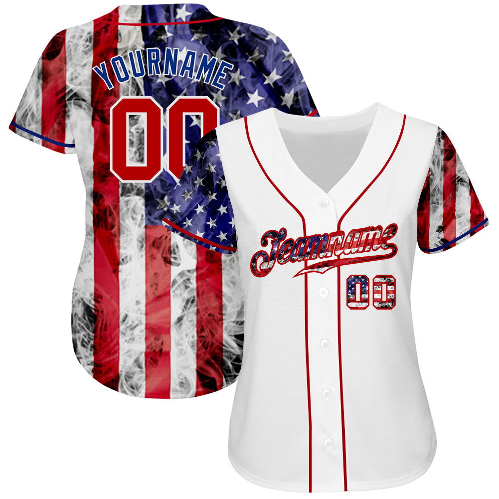 Custom White Red-Royal 3D American Flag Authentic Baseball Jersey view 2