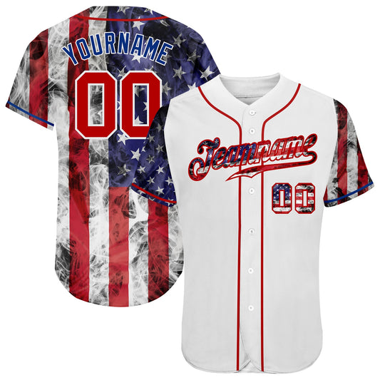 Custom White Red-Royal 3D American Flag Authentic Baseball Jersey - Main View