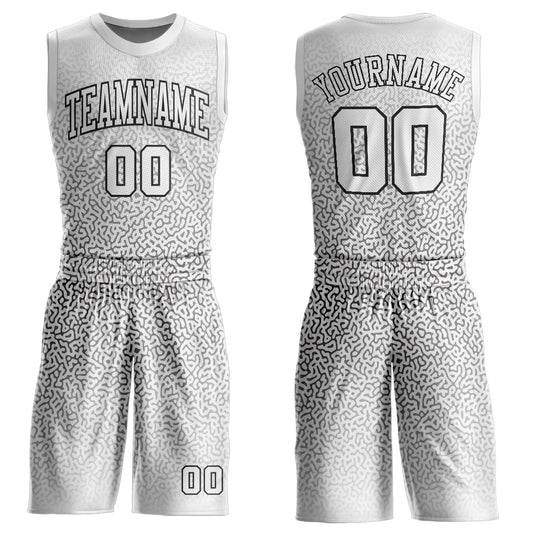 Custom White White-Black Round Neck Sublimation Basketball Uniform Jersey - Main View