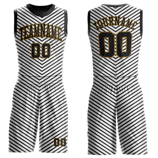 Custom White Black-Old Gold Round Neck Sublimation Basketball Uniform Jersey - Main View