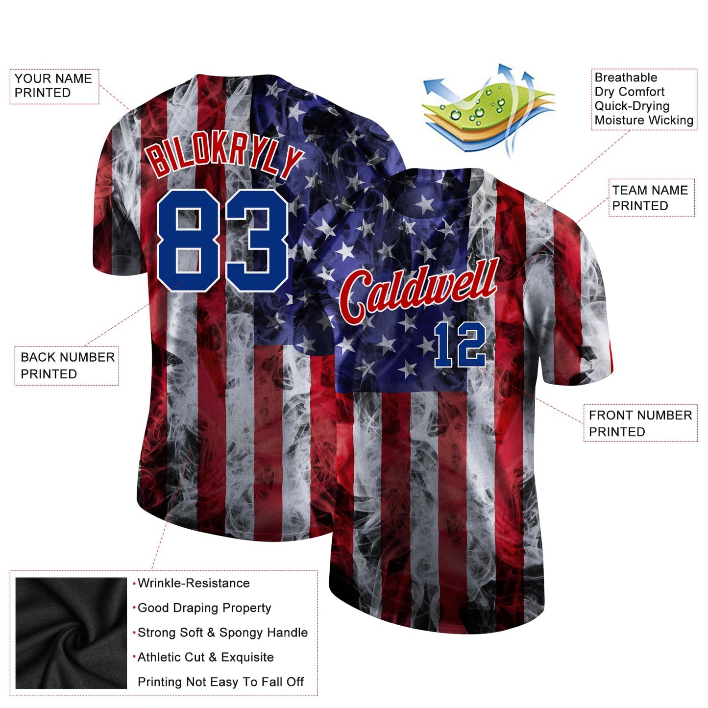 Custom White Royal-Red 3D American Flag Performance T-Shirt view 2