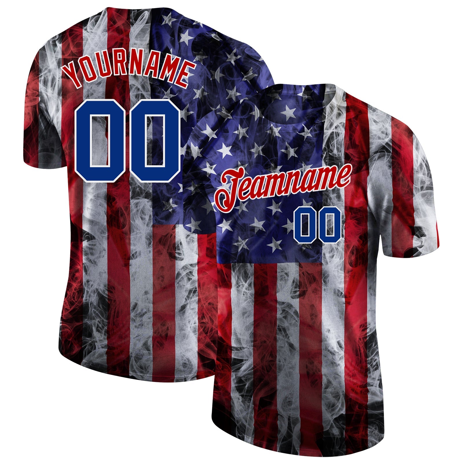 Custom White Royal-Red 3D American Flag Performance T-Shirt - Main View