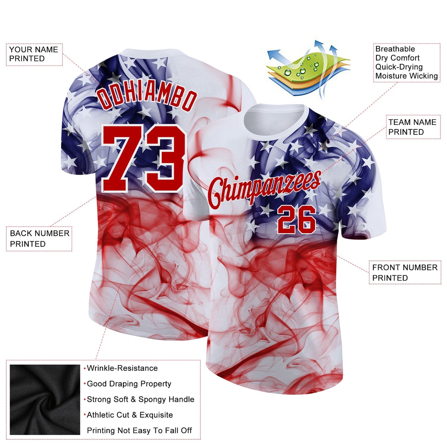 Custom White Red-Purple 3D American Flag Performance T-Shirt view 2