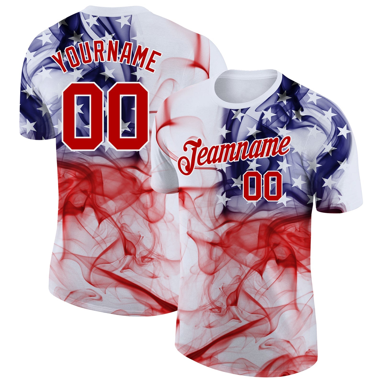 Custom White Red-Purple 3D American Flag Performance T-Shirt - Main View