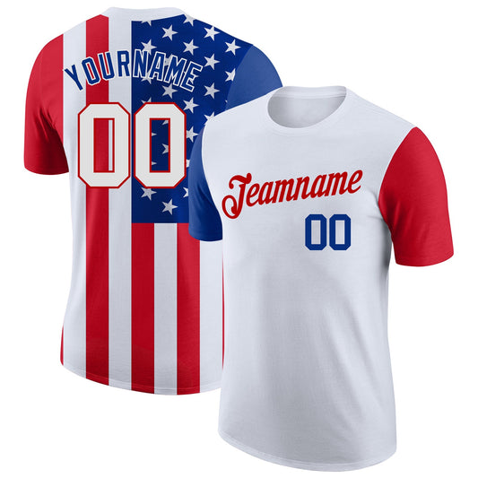 Custom White White-Red 3D American Flag Performance T-Shirt - Main View