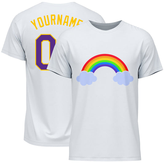Custom White Purple-Gold Rainbow For Pride LGBT Performance T-Shirt - Main View
