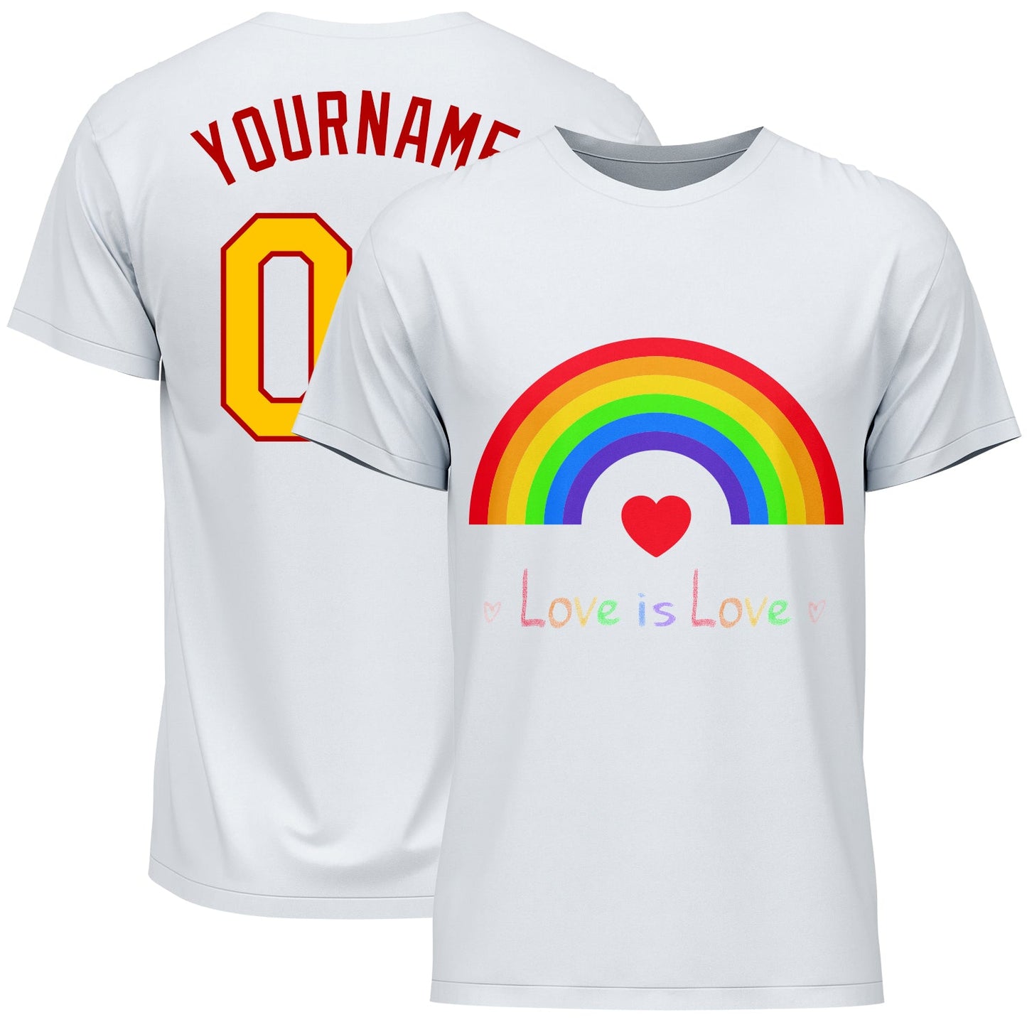 Custom White Gold-Red Rainbow For Pride Month Love Is Love LGBT Performance T-Shirt - Main View